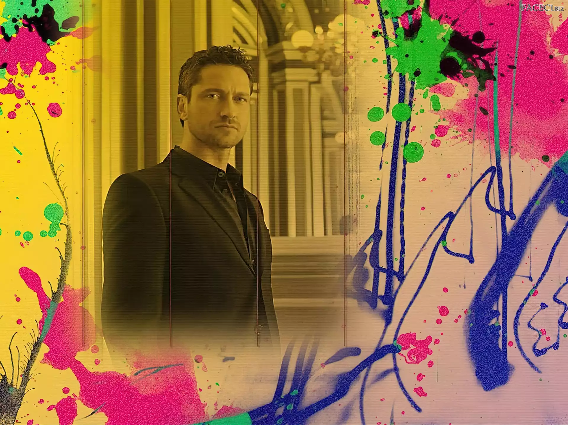 Gerard Butler, czarny strój